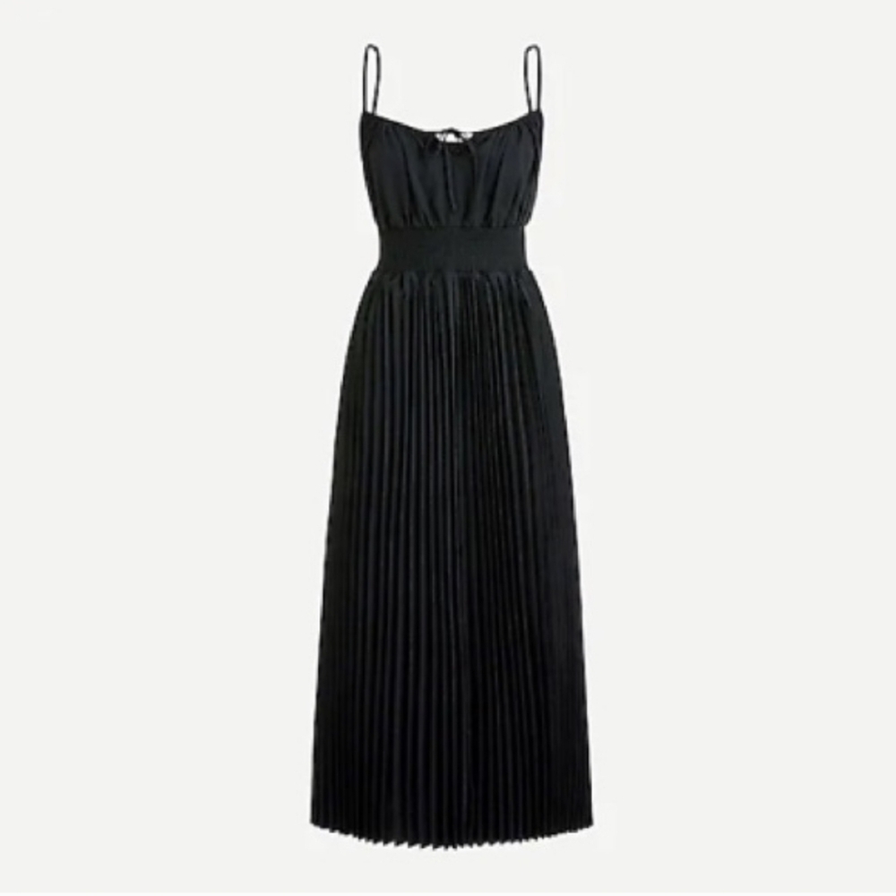 J.Crew Black Smocked Waist Pleated Skirt Midi Dress